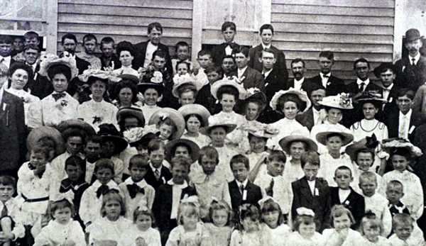 Sunday school and church members at the Avalon Moravian Church.