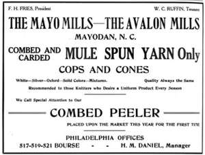 Ad for the Mayo and Avalon Mills.