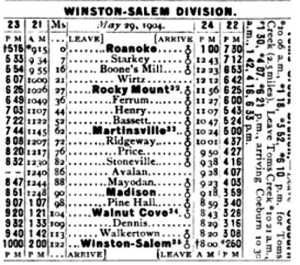 Norfolk & Western train schedule. Winson-Salem division, May 29, 1904.